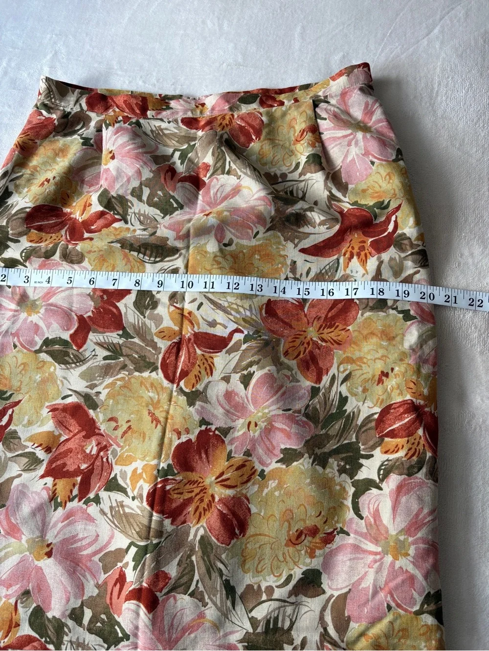 Linen Blend St. Michael (Marks & Spencer) Floral Pencil Skirt Made in UK 8-10 - Picture 11 of 13